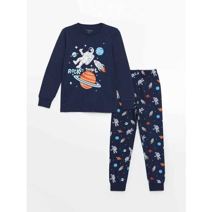 LCW Kids Lacivert Bisiklet Yaka Erkek Çocuk Pijama Takımı