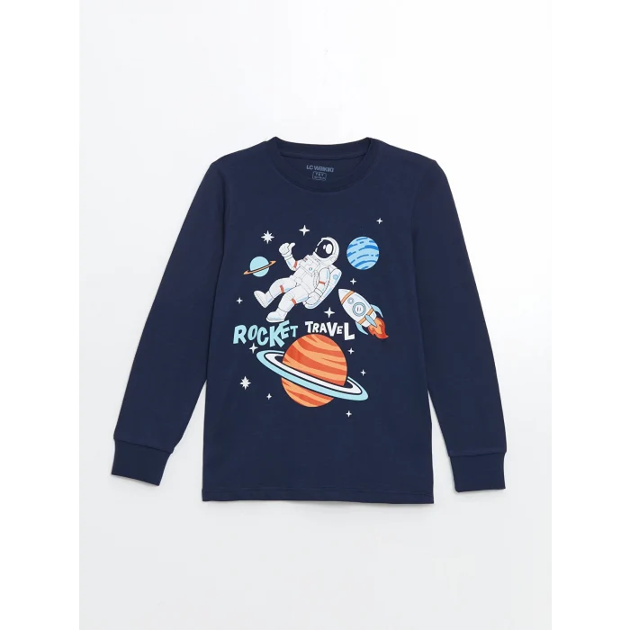 LCW Kids Lacivert Bisiklet Yaka Erkek Çocuk Pijama Takımı