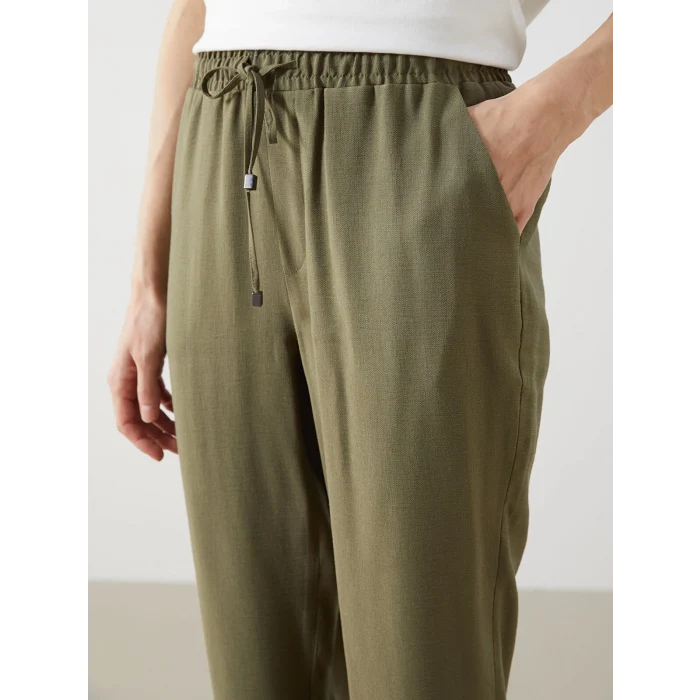 LCWAIKIKI Classic Haki Beli Lastikli Havuç Kesim Kadın Pantolon