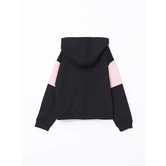 LCW Kids Siyah Kapüşonlu Kız Çocuk Fermuarlı Sweatshirt
