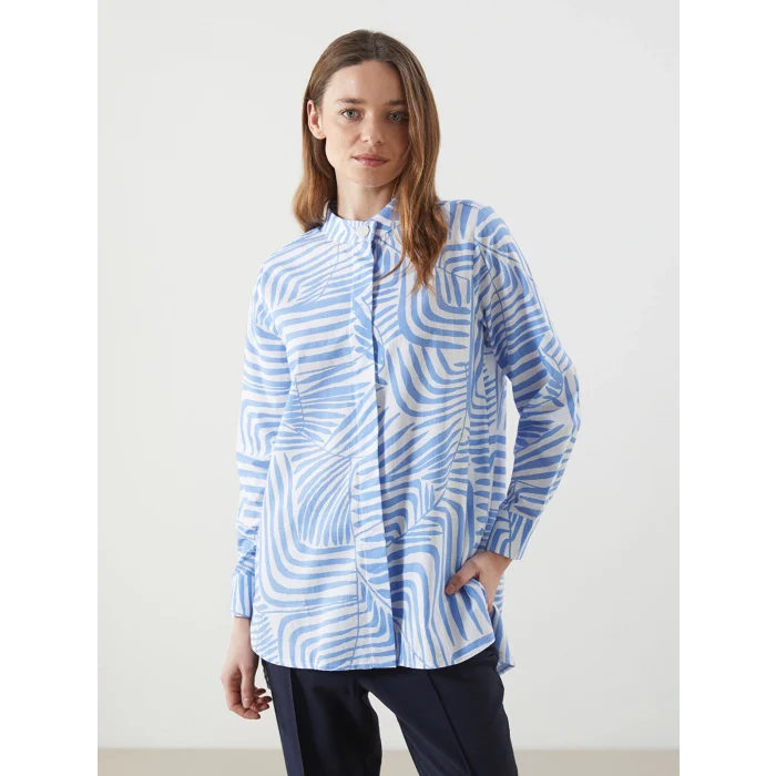 LCWAIKIKI Classic Mavi Hakim Yaka Desenli Kadın Gömlek Tunik