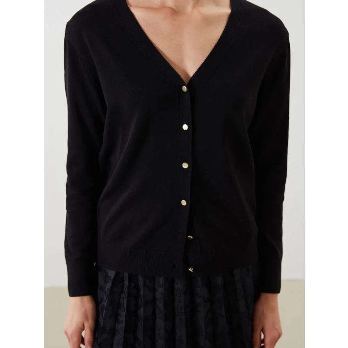 LCWAIKIKI Classic Siyah V Yaka Kadın Triko Hırka