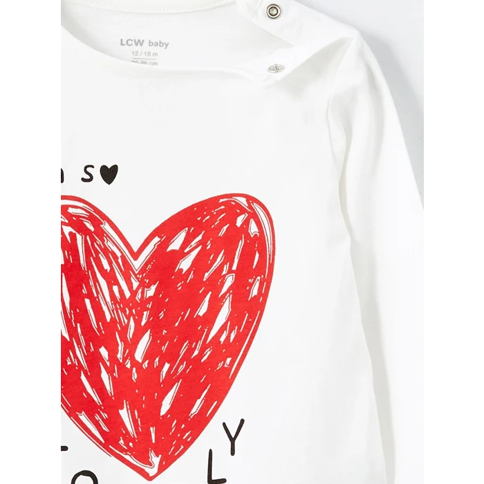 LCW baby Ekru Bisiklet Yaka Kız Bebek Pijama Takımı