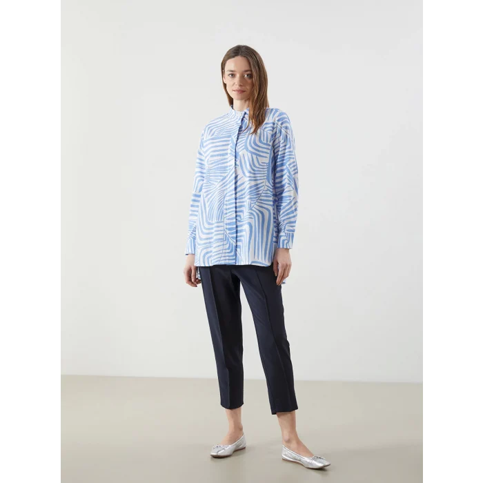 LCWAIKIKI Classic Mavi Hakim Yaka Desenli Kadın Gömlek Tunik