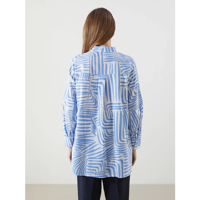 LCWAIKIKI Classic Mavi Hakim Yaka Desenli Kadın Gömlek Tunik