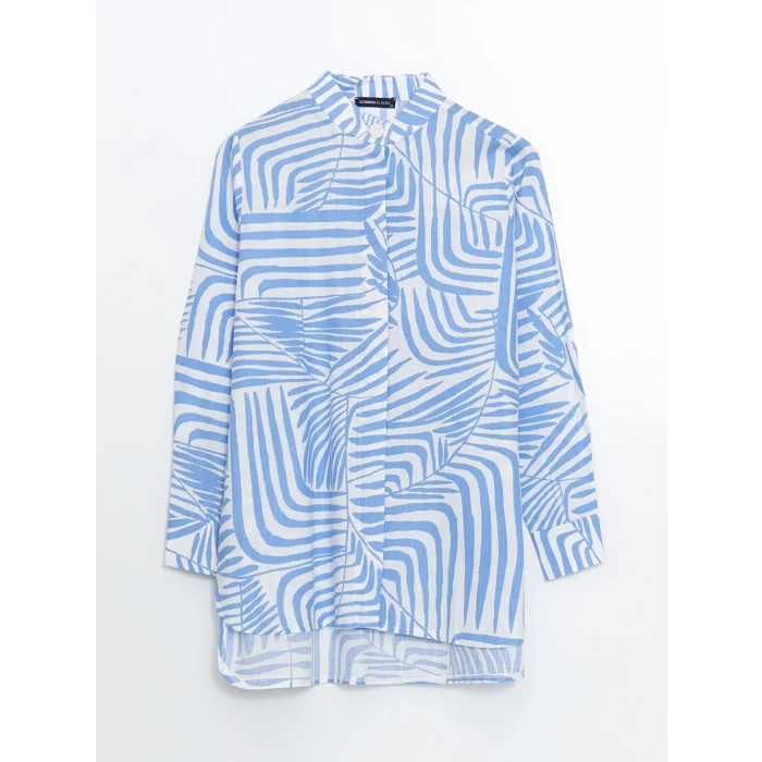 LCWAIKIKI Classic Mavi Hakim Yaka Desenli Kadın Gömlek Tunik