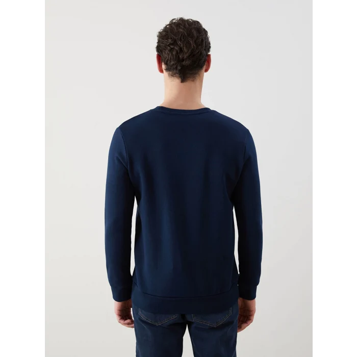 LCWAIKIKI Classic Lacivert Bisiklet Yaka Baskılı Erkek Kalın Sweatshirt