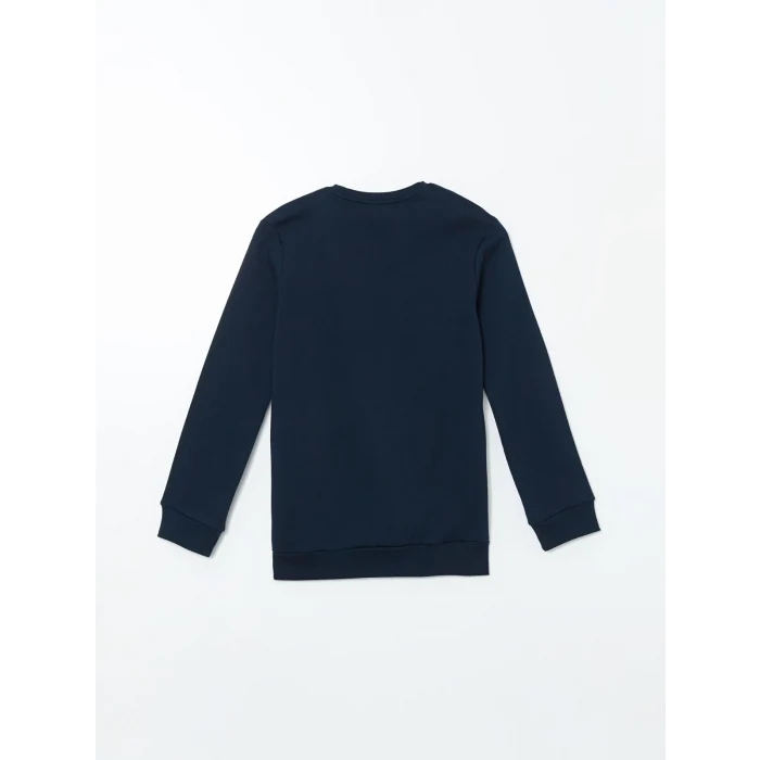 LCWAIKIKI Classic Lacivert Bisiklet Yaka Baskılı Erkek Kalın Sweatshirt