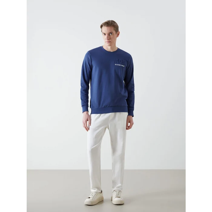 LCWAIKIKI Classic Lacivert Bisiklet Yaka Uzun Kollu Baskılı Erkek Sweatshirt