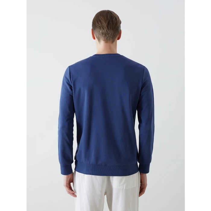 LCWAIKIKI Classic Lacivert Bisiklet Yaka Uzun Kollu Baskılı Erkek Sweatshirt