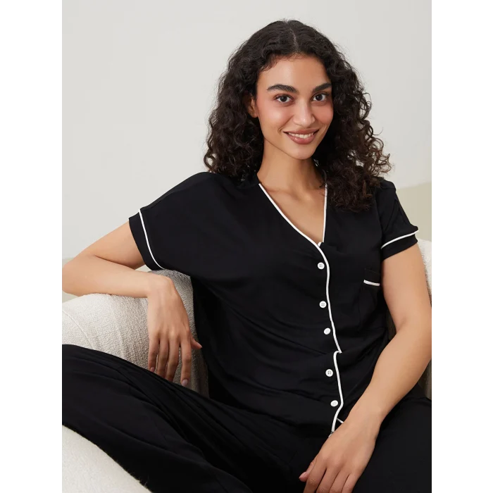 LCW DREAM Siyah V Yaka Kadın Pijama Takım