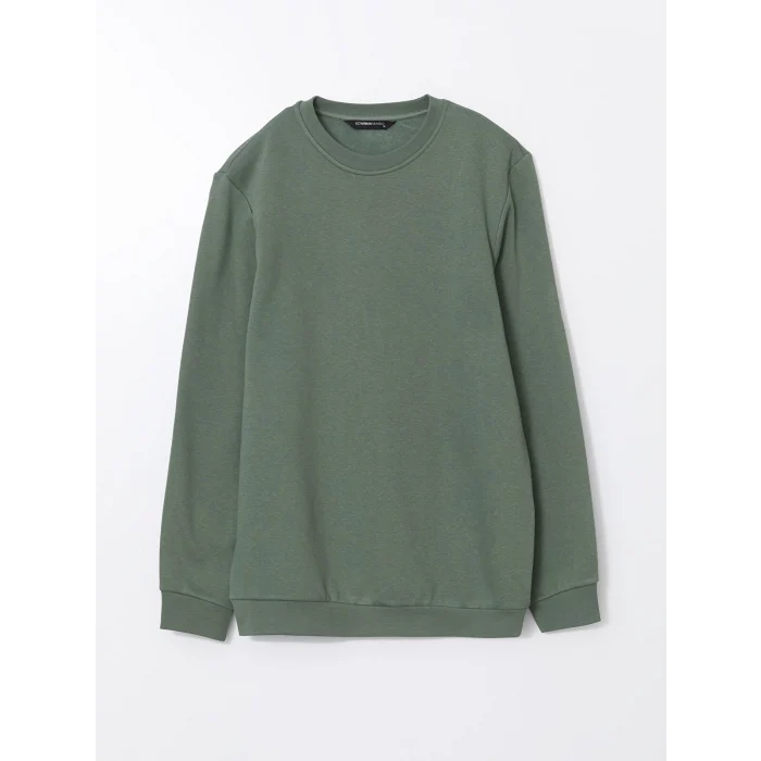 LCWAIKIKI Basic Yeşil Bisiklet Yaka Uzun Kollu Baskılı Erkek Sweatshirt