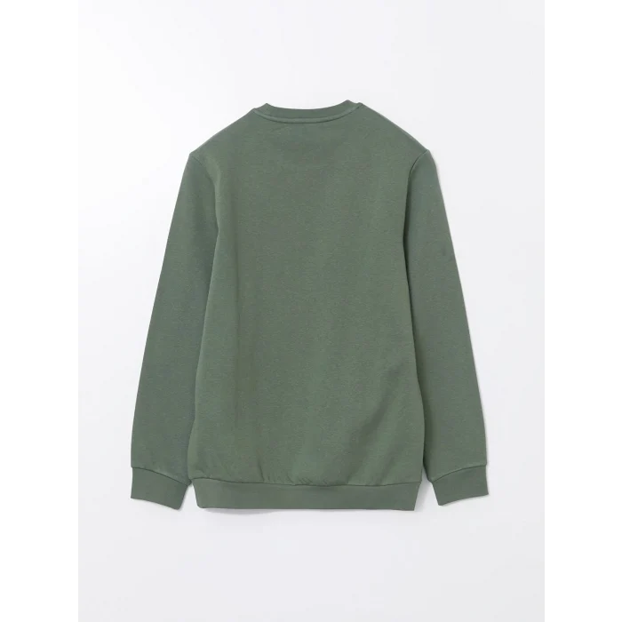 LCWAIKIKI Basic Yeşil Bisiklet Yaka Uzun Kollu Baskılı Erkek Sweatshirt