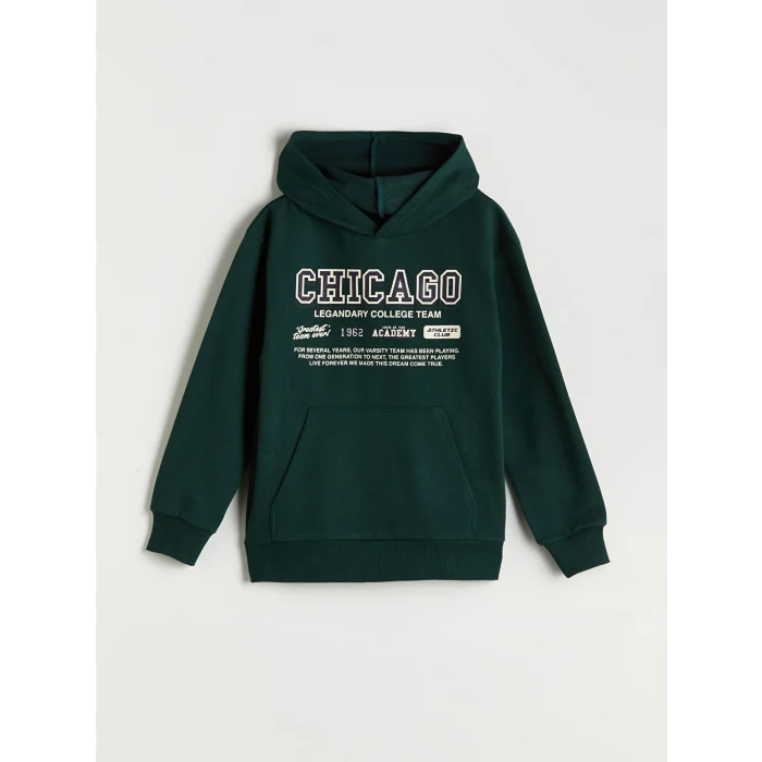 LCW Kids Yeşil Kapüşonlu Chicago Baskılı Erkek Çocuk Sweatshirt
