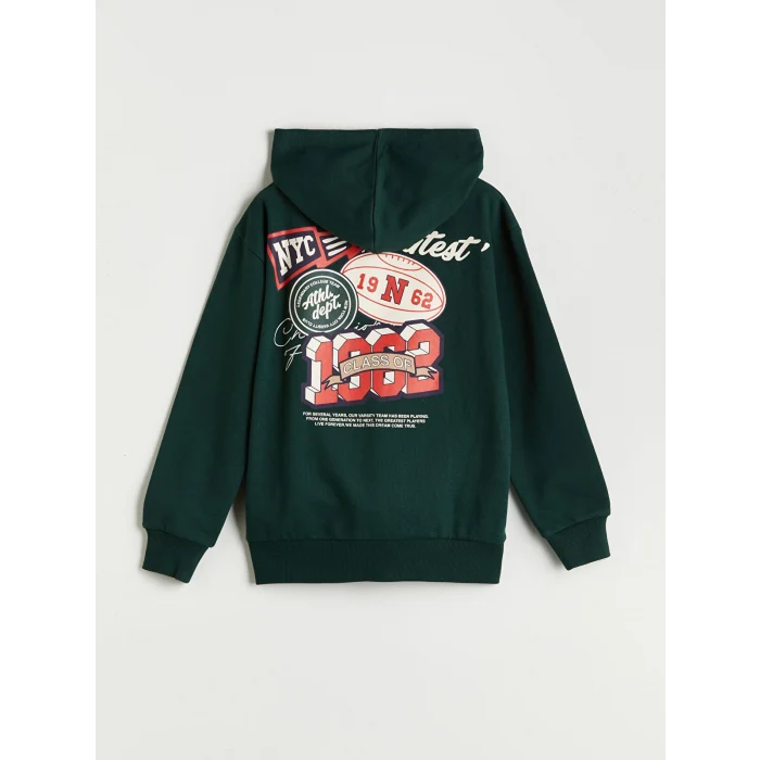 LCW Kids Yeşil Kapüşonlu Chicago Baskılı Erkek Çocuk Sweatshirt