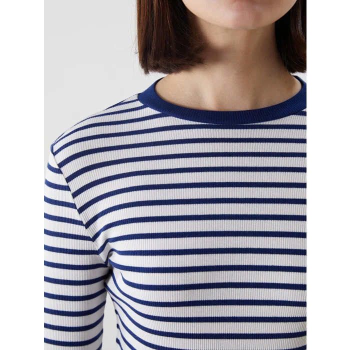 LCW Modest Lacivert Bisiklet Yaka Çizgili Kadın Body