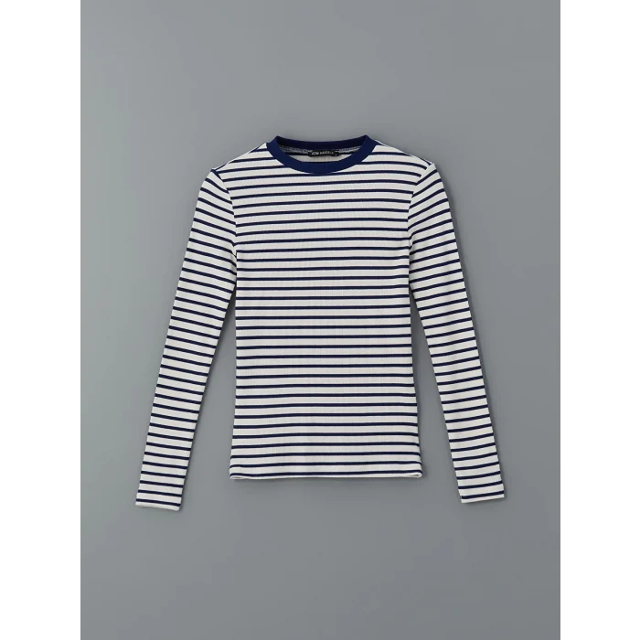 LCW Modest Lacivert Bisiklet Yaka Çizgili Kadın Body