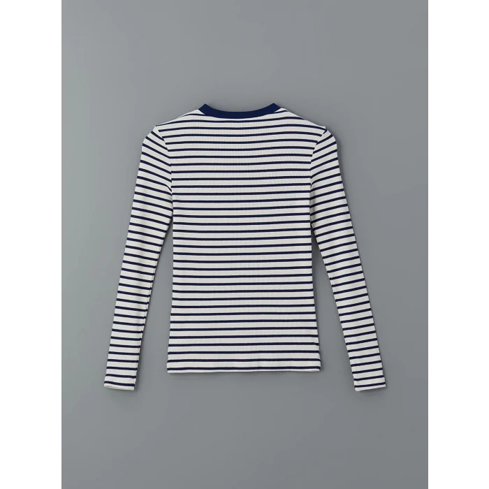 LCW Modest Lacivert Bisiklet Yaka Çizgili Kadın Body