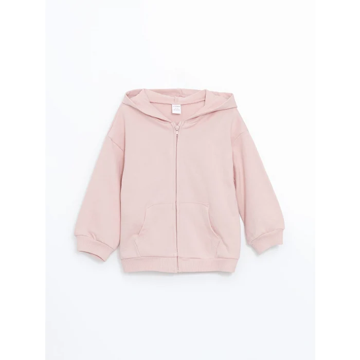 LCW Kids Pembe Kapüşonlu Kız Bebek Fermuarlı Sweatshirt