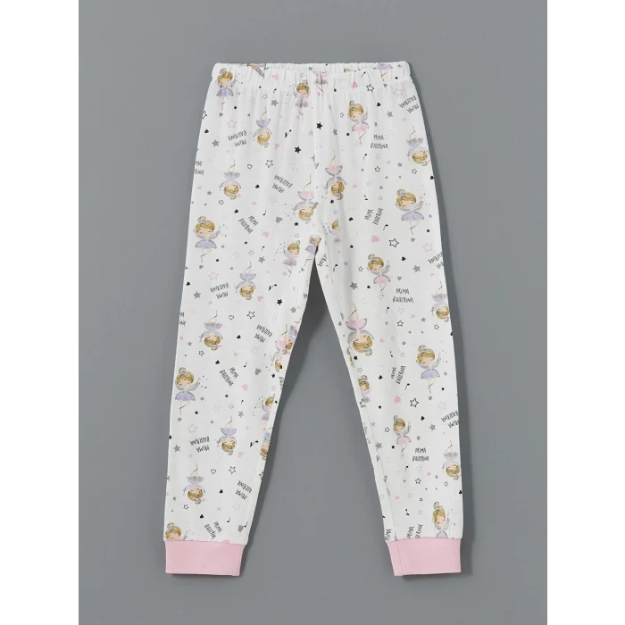 LCW Kids Turkuaz Bisiklet Yaka Baskılı Kız Çocuk Pijama Takımı