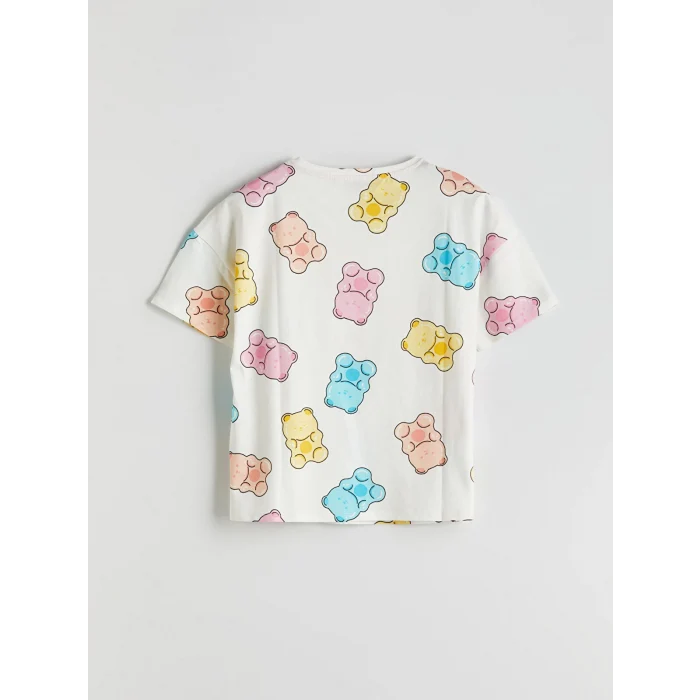 LCW Young Ekru Bisiklet Yaka Desenli Kadın Şortlu Pijama Takımı