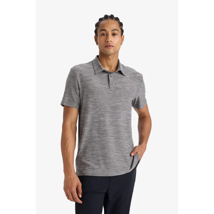 Defacto D9241 Gri DeFactoFit Esnek Kumaş Standart Fit Sporcu Kısa Kollu Polo Tişört