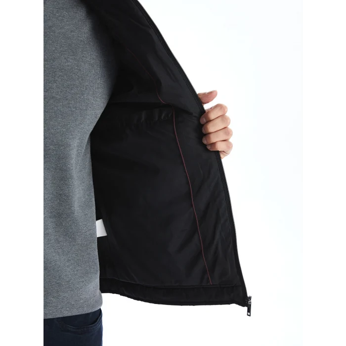 LCWAIKIKI Classic Siyah Standart Kalıp Biker Yaka Kapitoneli Erkek Mont