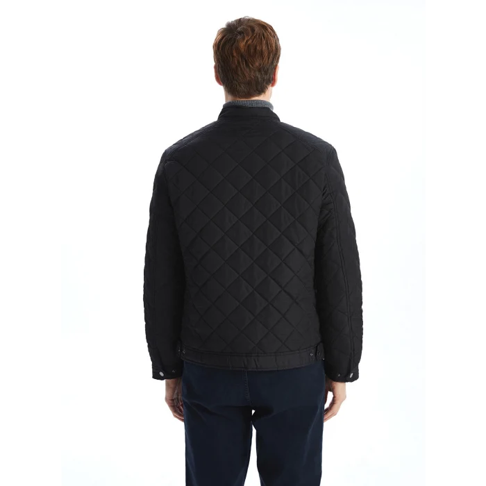 LCWAIKIKI Classic Siyah Standart Kalıp Biker Yaka Kapitoneli Erkek Mont