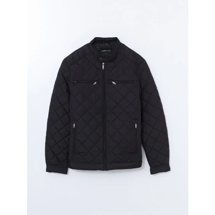 LCWAIKIKI Classic Siyah Standart Kalıp Biker Yaka Kapitoneli Erkek Mont