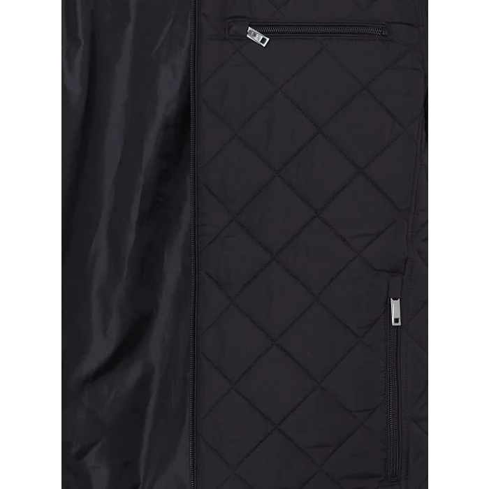 LCWAIKIKI Classic Siyah Standart Kalıp Biker Yaka Kapitoneli Erkek Mont