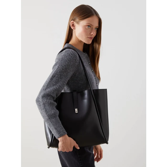 LCW ACCESSORIES Siyah Deri Görünümlü Kadın Kol Çantası