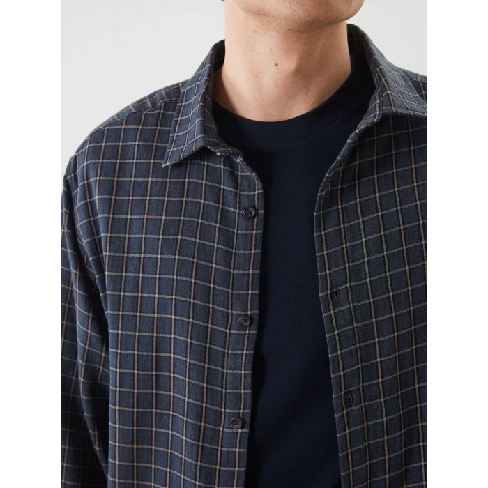 LCW Vision Lacivert Rahat Kalıp Uzun Kollu Ekose Erkek Gömlek