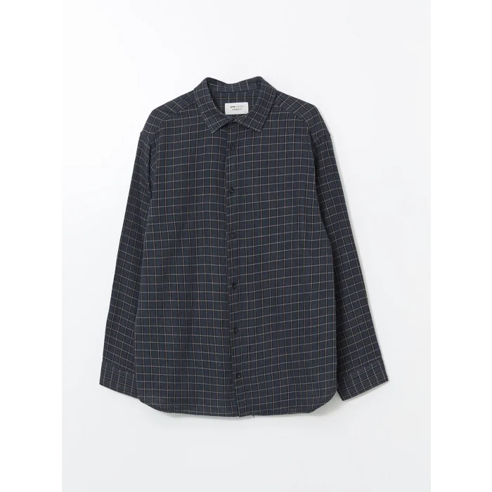 LCW Vision Lacivert Rahat Kalıp Uzun Kollu Ekose Erkek Gömlek