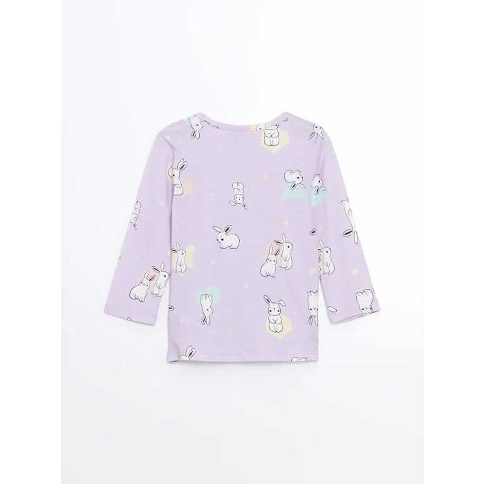 LCW Kids Lila Bisiklet Yaka Uzun Kollu Baskılı Kız Bebek Pijama Takımı