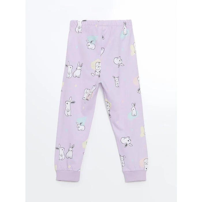 LCW Kids Lila Bisiklet Yaka Uzun Kollu Baskılı Kız Bebek Pijama Takımı