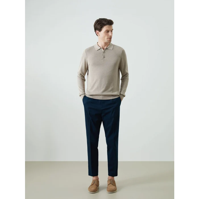 LCWAIKIKI Classic Bej Polo Yaka Uzun Kollu Erkek Triko Kazak