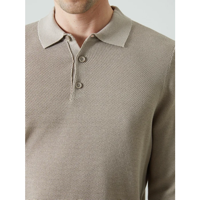 LCWAIKIKI Classic Bej Polo Yaka Uzun Kollu Erkek Triko Kazak