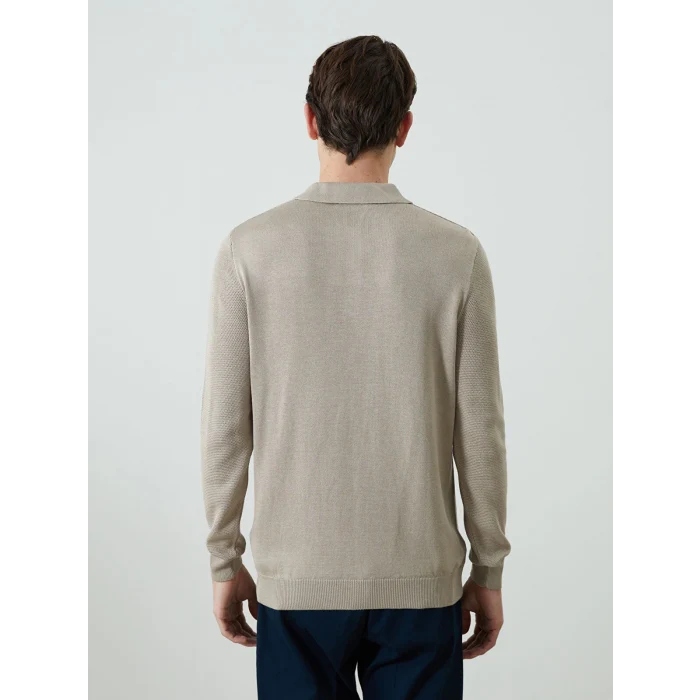 LCWAIKIKI Classic Bej Polo Yaka Uzun Kollu Erkek Triko Kazak