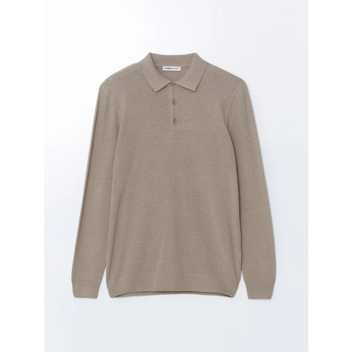 LCWAIKIKI Classic Bej Polo Yaka Uzun Kollu Erkek Triko Kazak