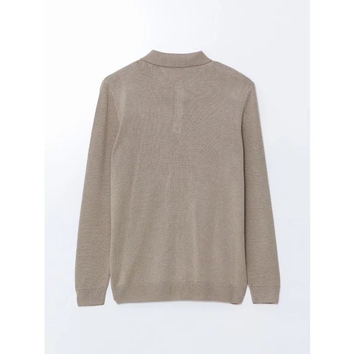 LCWAIKIKI Classic Bej Polo Yaka Uzun Kollu Erkek Triko Kazak