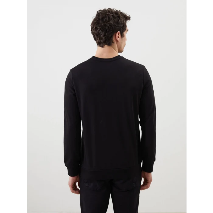 LCWAIKIKI Classic Siyah Bisiklet Yaka Uzun Kollu Baskılı Erkek Sweatshirt
