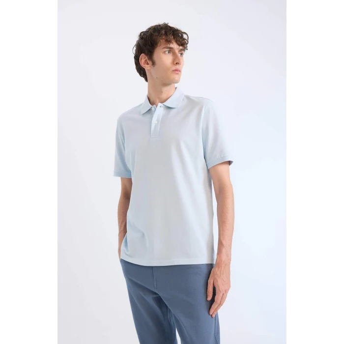Defacto C1293 Mavi %100 Pamuk Regular Fit Kısa Kollu Basic Düz Pike Kumaş Polo Tişört