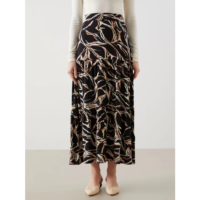LCW Grace Siyah Beli Lastikli Desenli Kadın Etek
