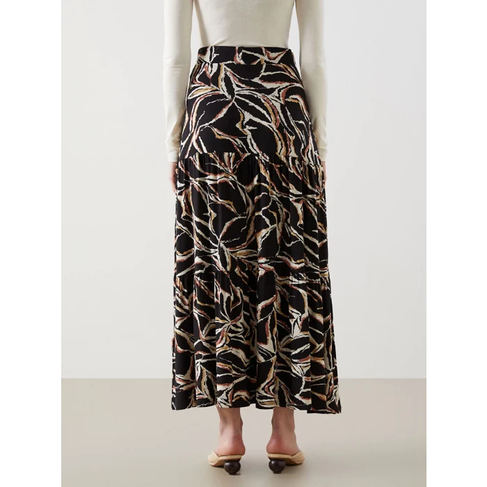 LCW Grace Siyah Beli Lastikli Desenli Kadın Etek