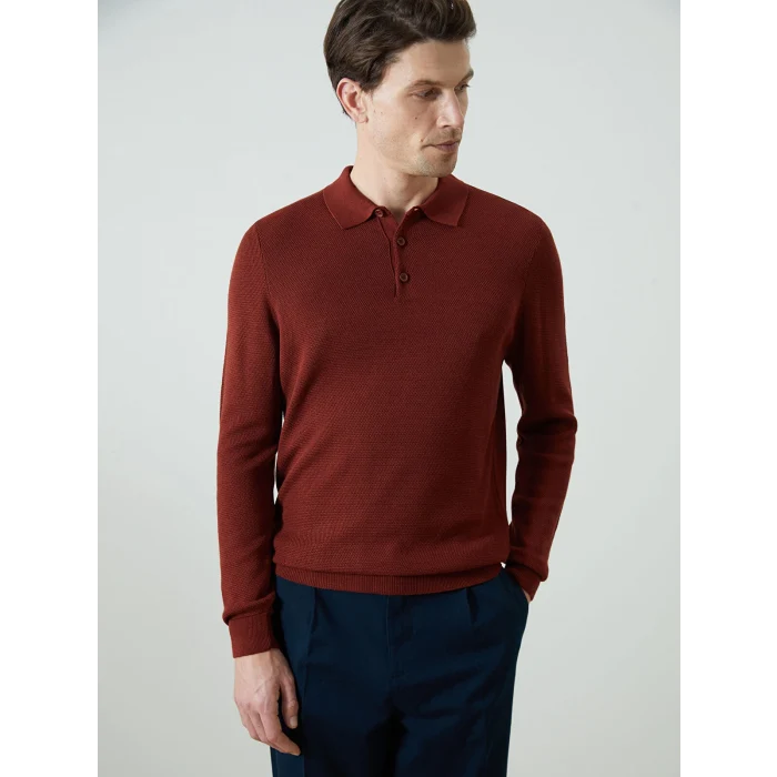 LCWAIKIKI Classic Turuncu Polo Yaka Uzun Kollu Erkek Triko Kazak