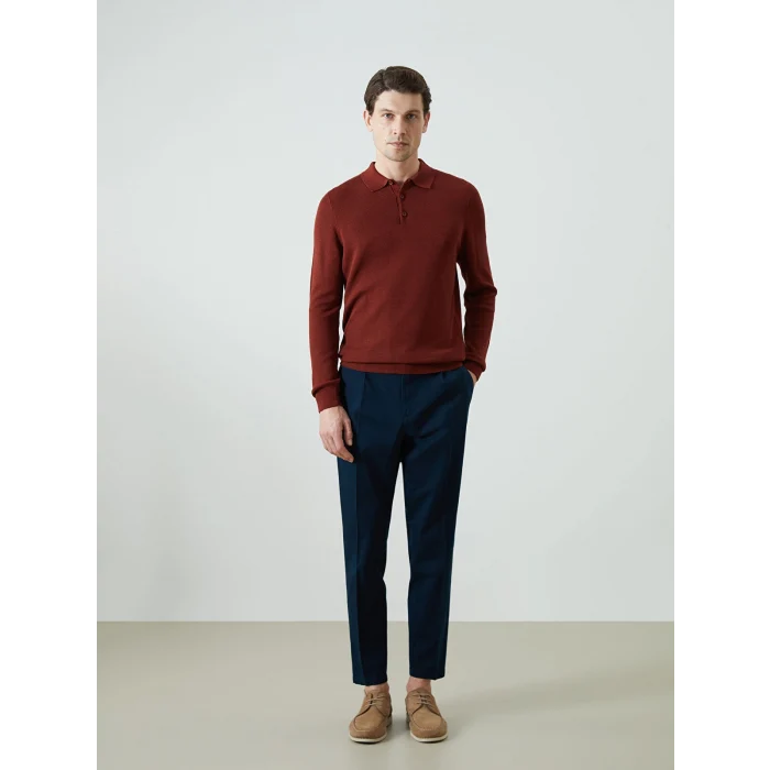 LCWAIKIKI Classic Turuncu Polo Yaka Uzun Kollu Erkek Triko Kazak