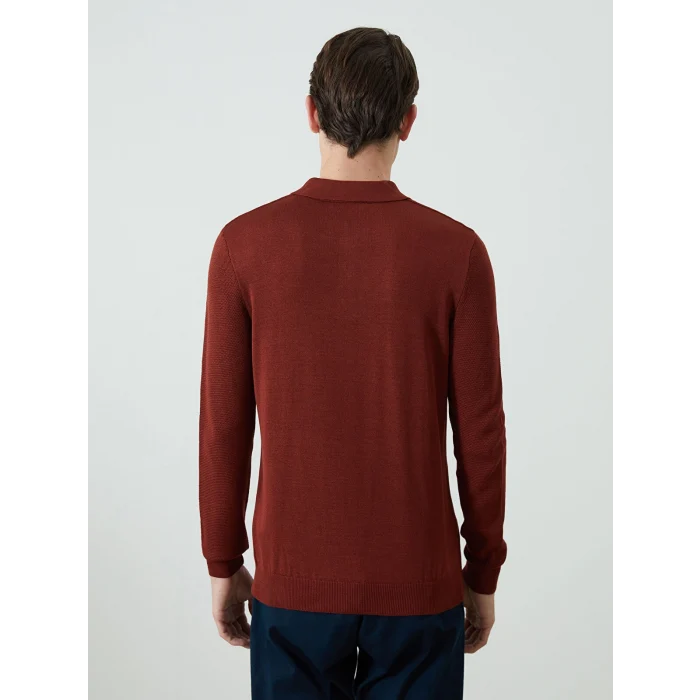 LCWAIKIKI Classic Turuncu Polo Yaka Uzun Kollu Erkek Triko Kazak