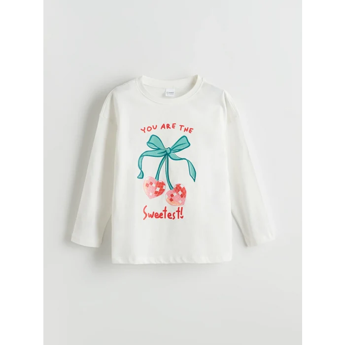 LCW Kids Ekru Bisiklet Yaka Kız Çocuk Pijama Takımı