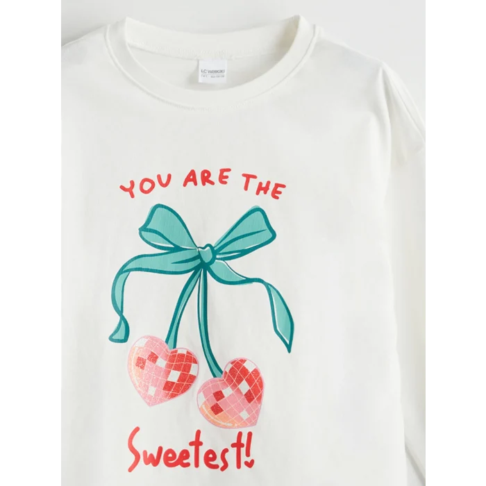 LCW Kids Ekru Bisiklet Yaka Kız Çocuk Pijama Takımı