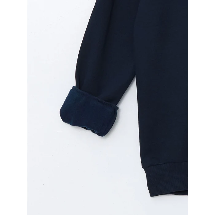 LCWAIKIKI Classic Lacivert Bisiklet Yaka Baskılı Erkek Kalın Sweatshirt